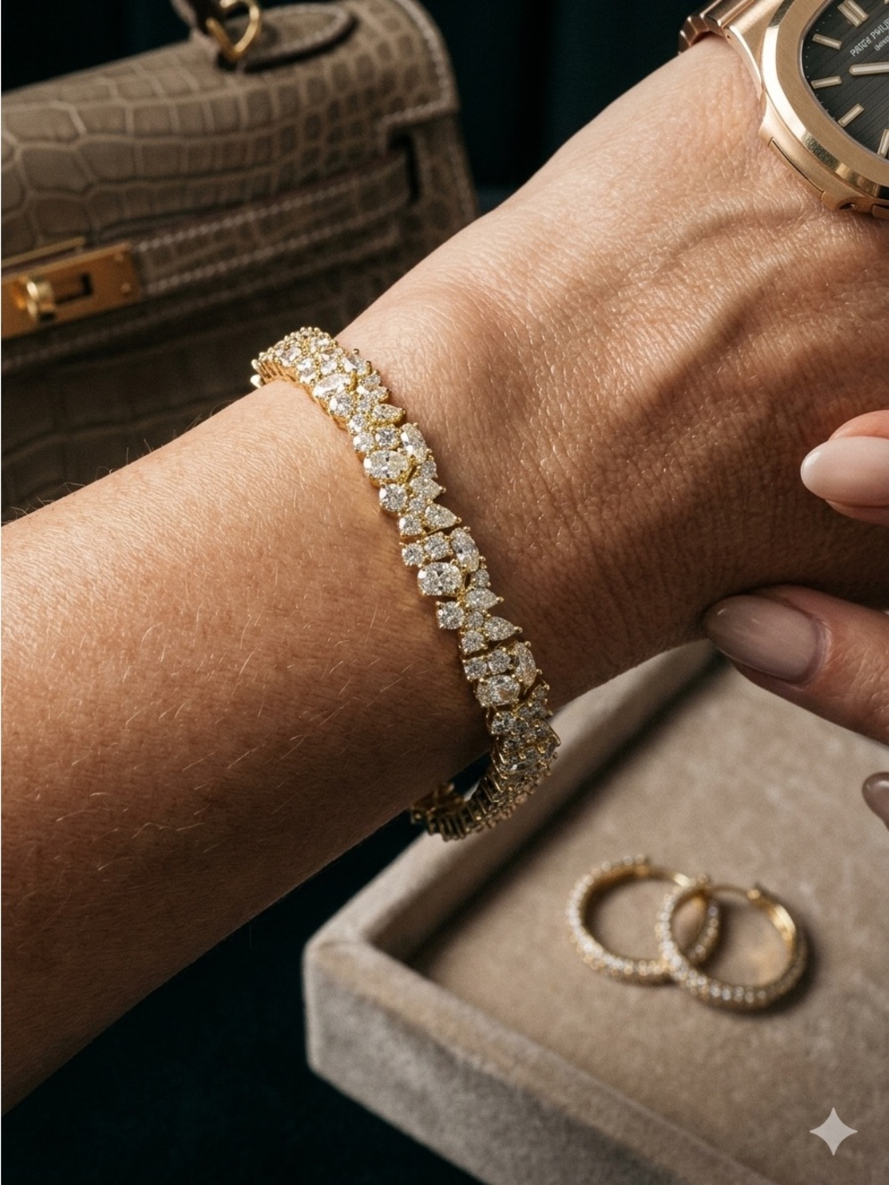 Gold filled Tennis Bracelet with Clear Stones - Women's Jewelry